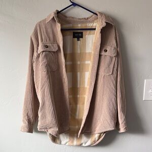 Love Tree Beige Corduroy Plaid-Lined Shacket